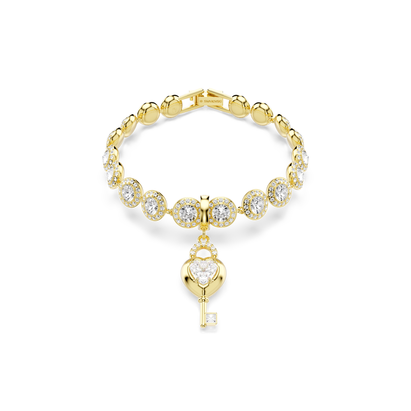 swarovski idyllia charm  mixed cuts  heart with key  white  gold tone plated