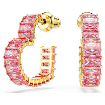 Matrix hoop earrings, Baguette cut, Heart, Small, Pink, Gold-tone plated swarovski matrix hoop earrings  baguette cut  heart  small  pink  gold tone plated
