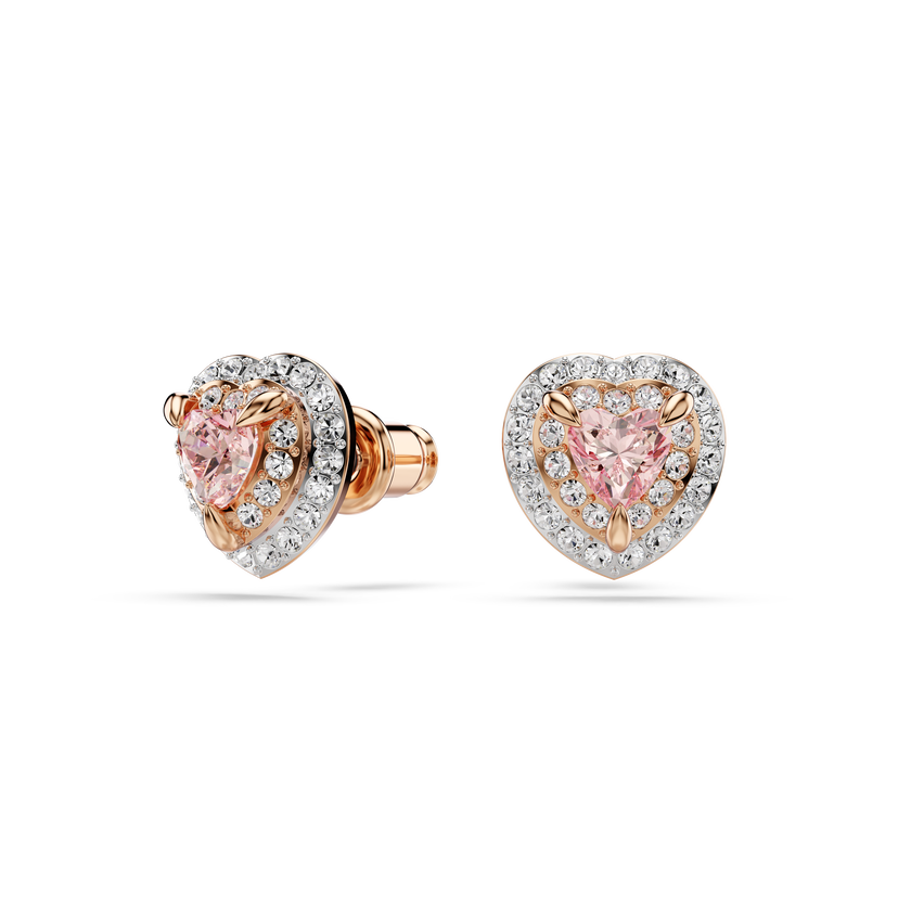 swarovski one stud earrings  heart cut  pav   heart  pink  mixed metal finish