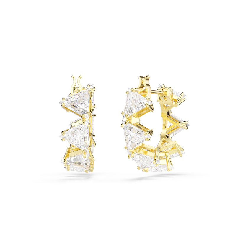 swarovski matrix hoop earrings  triangle cut  triangle  mini  white  gold tone plated