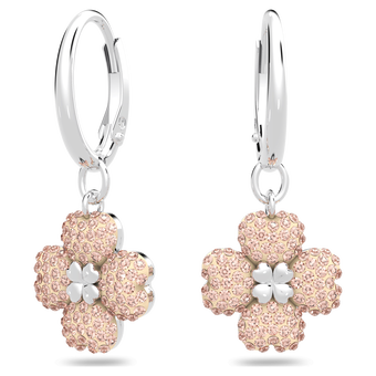 swarovski latisha drop earrings  flower  pink  rhodium plated