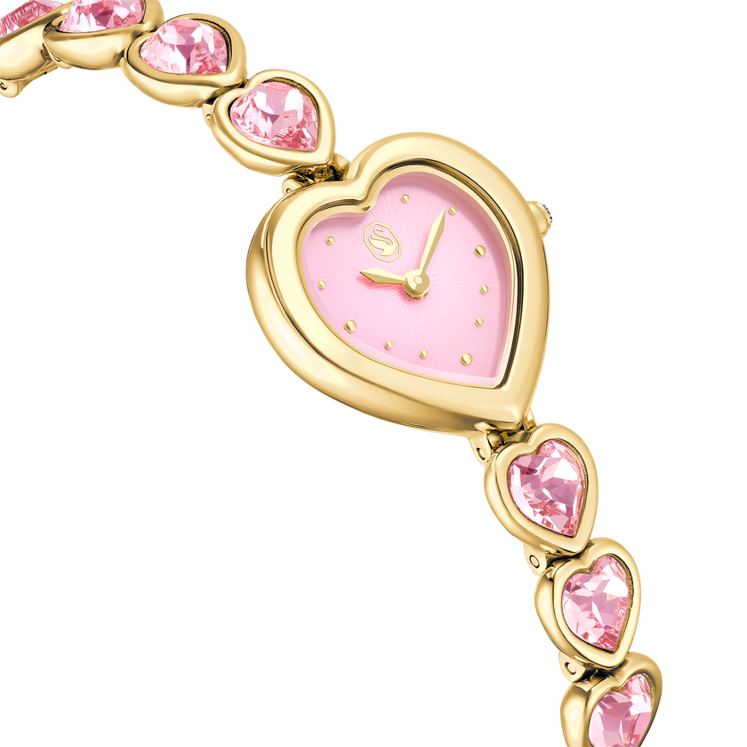 swarovski idyllia heart watch  crystal bracelet  pink  gold tone finish