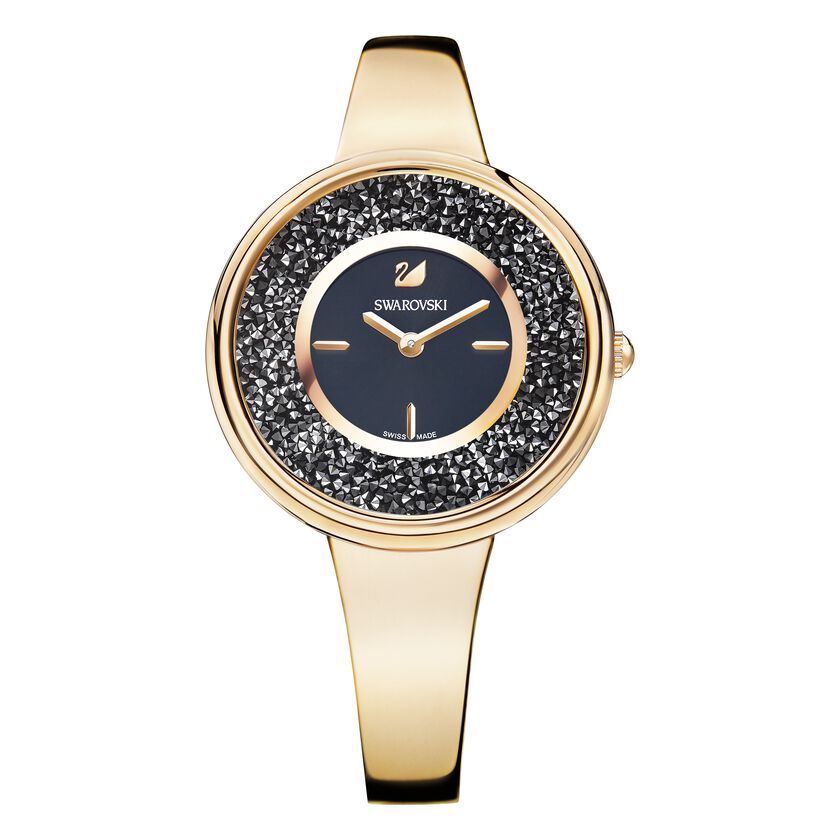 Crystalline Bracelet Watch, Black, Rose Gold Tone