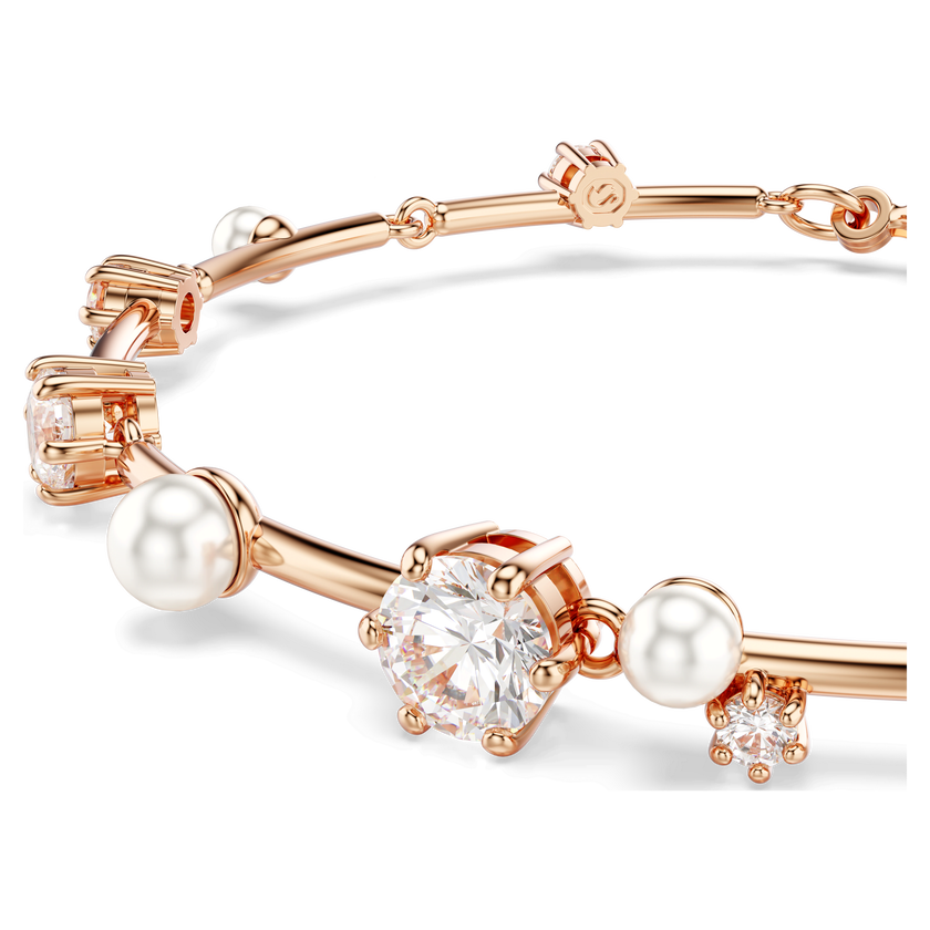 swarovski constella tennis bracelet  crystal pearl  round cuts  white  rose gold tone plated