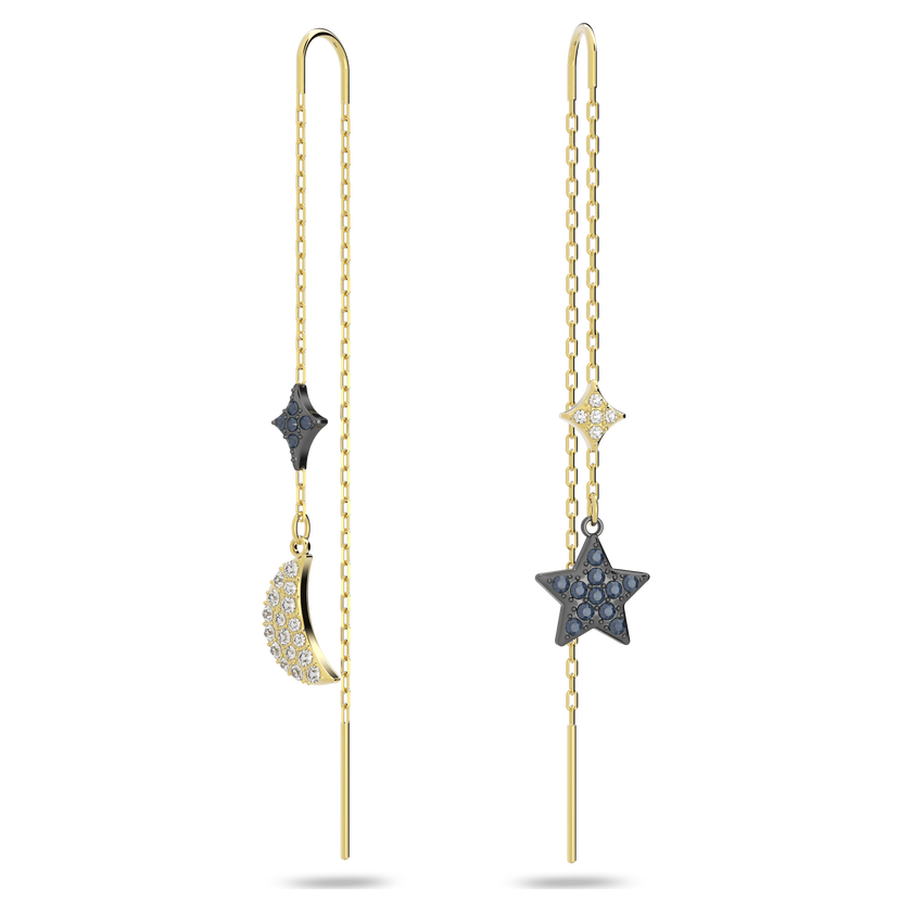 swarovski symbolic drop earrings  moon and star  blue  mixed metal finish