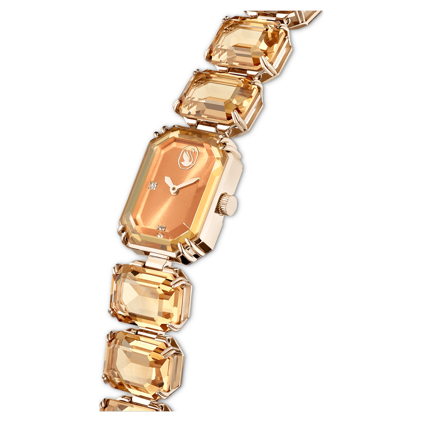 swarovski watch  octagon cut bracelet  brown  champagne gold tone finish
