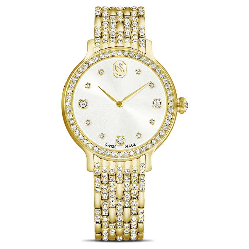 swarovski imber watch  swiss made  metal bracelet  gold tone  gold tone finish