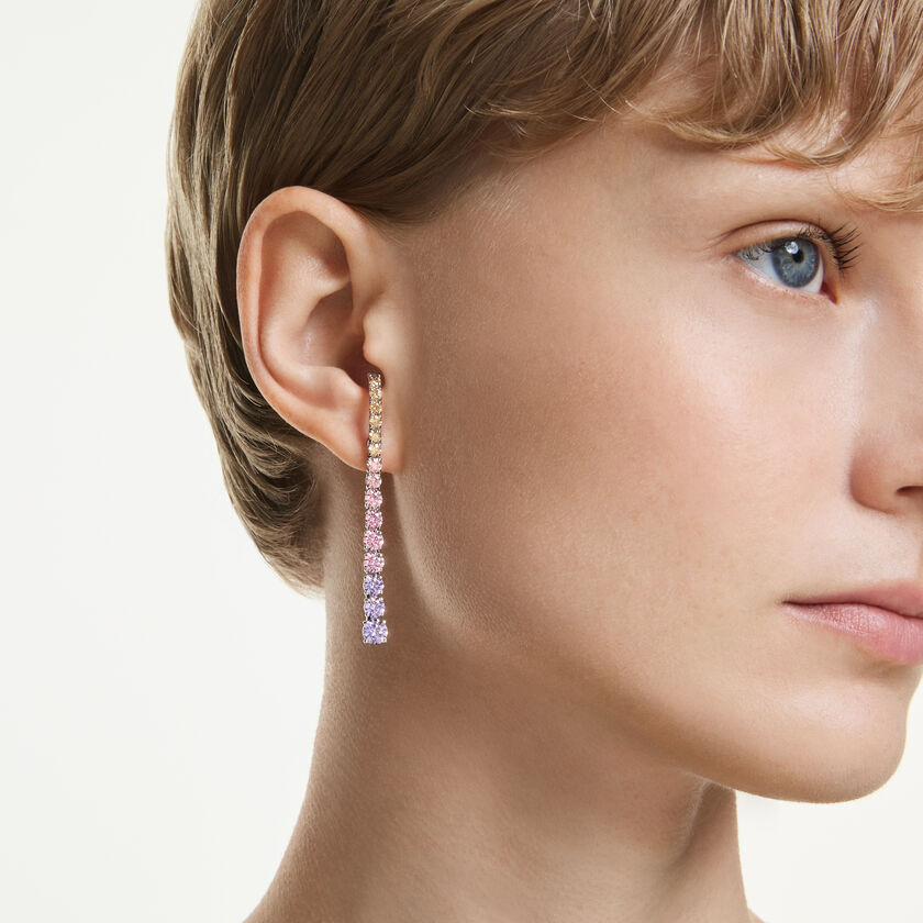 swarovski matrix drop earrings  gradient of round cuts  multicolored  rhodium plated