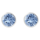 Solitaire stud earrings, Round cut, Blue, Rhodium plated