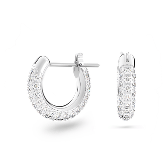 swarovski stone hoop earrings pav small white rhodium plated