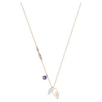 swarovski symbolic pendant  wing  purple  rose gold tone plated