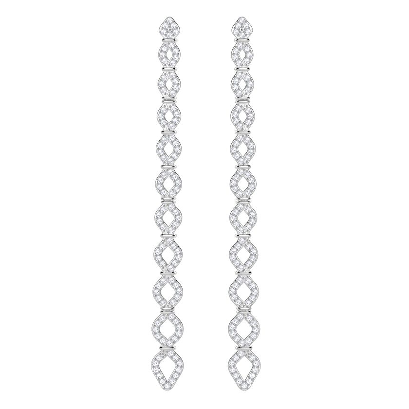 Lace Pierced Earrings, White, Rhodium Plating