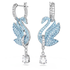 Swarovski Iconic Swan drop earrings, Swan, Blue, Rhodium plated