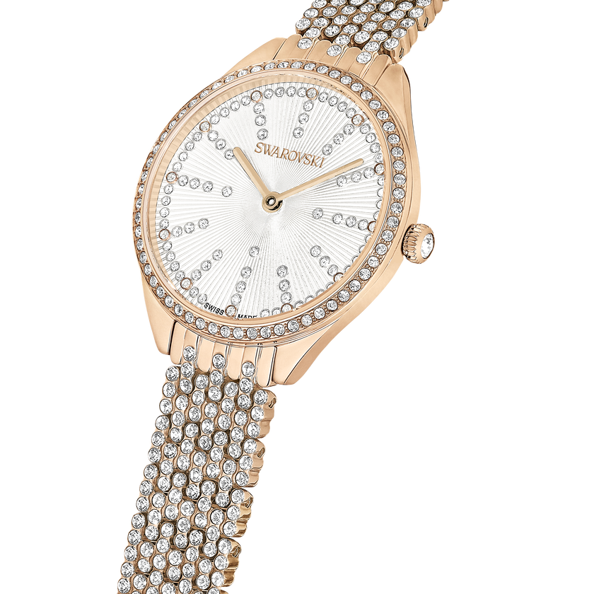 swarovski attract watch  swiss made  metal bracelet  rose gold tone  rose gold tone finish