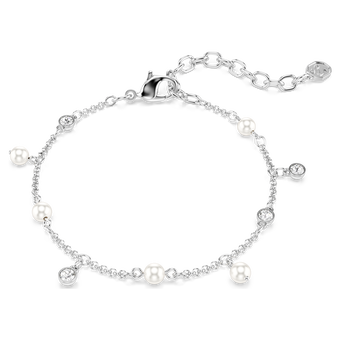 swarovski imber bracelet  crystal pearl  round cut  white  rhodium plated