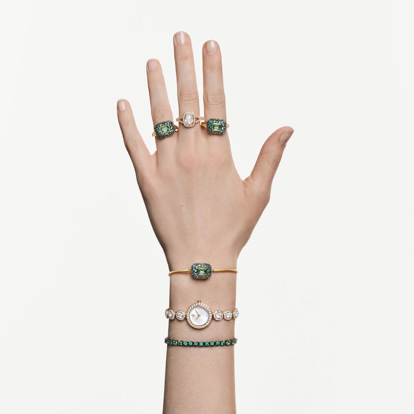 swarovski sublima cocktail ring  octagon cut  green  18k gold finish