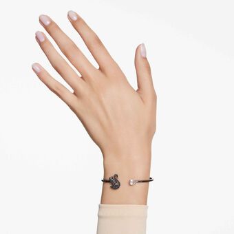 swarovski swan bangle  swan  black  ruthenium plated