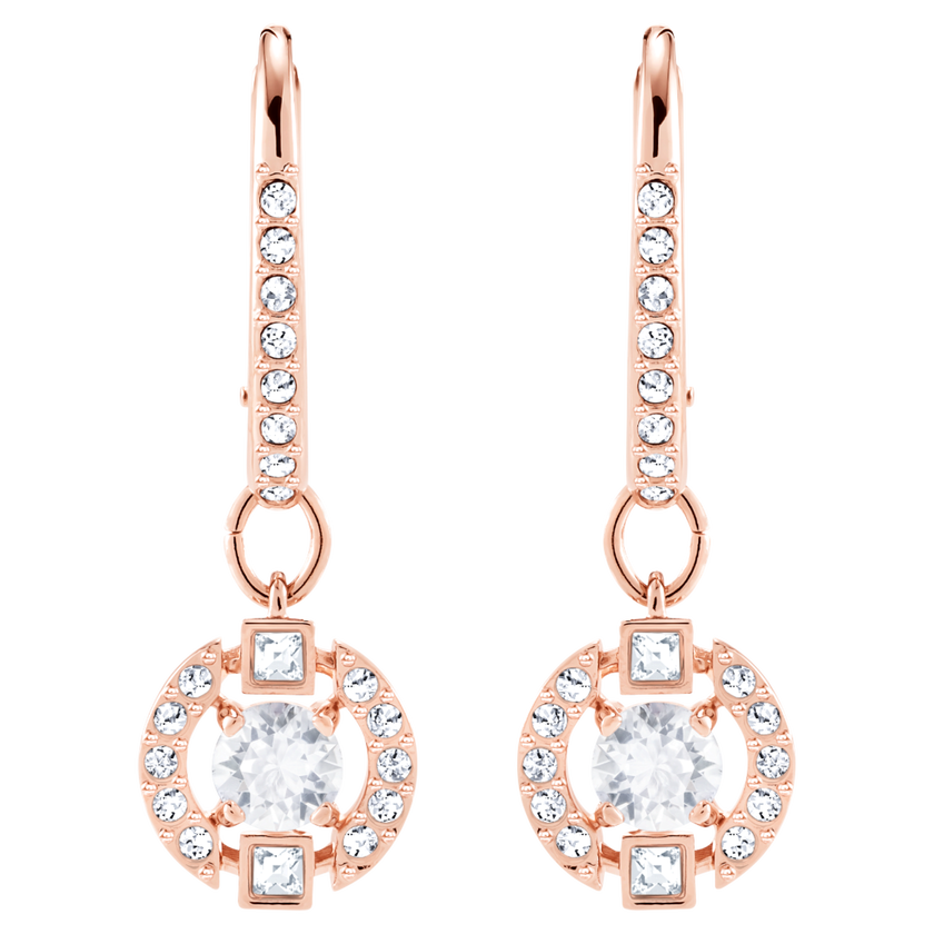 swarovski sparkling dance drop earrings  round cut  white  rose gold tone plated