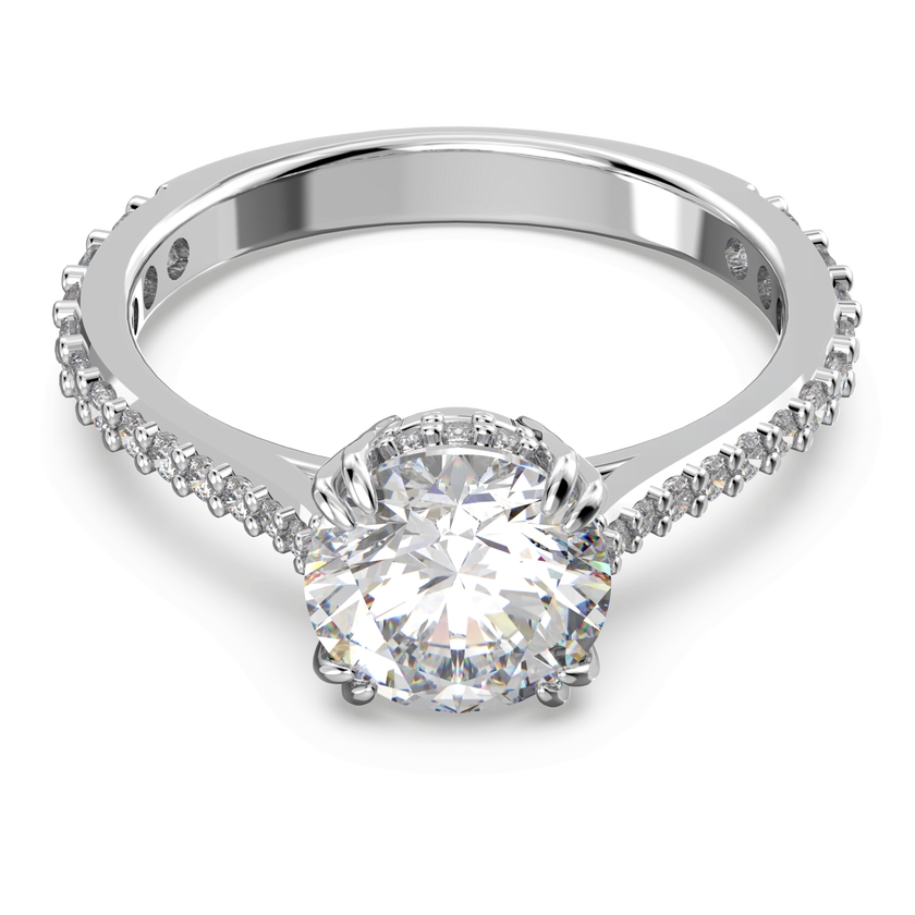 swarovski stilla cocktail ring  round cut  pav   white  rhodium plated