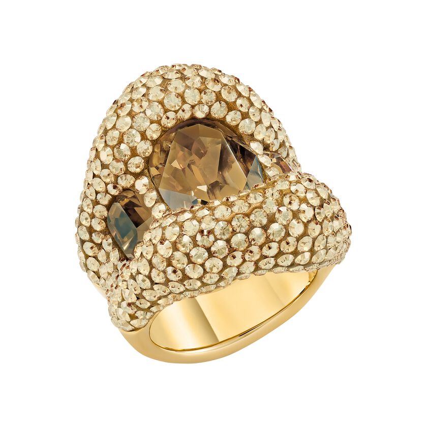 Tigris Cocktail Ring, Brown, Gold-tone plated