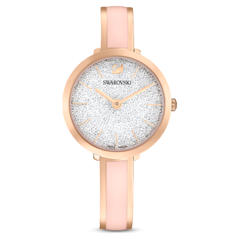 swarovski crystalline delight watch metal bracelet pink rose gold tone finish