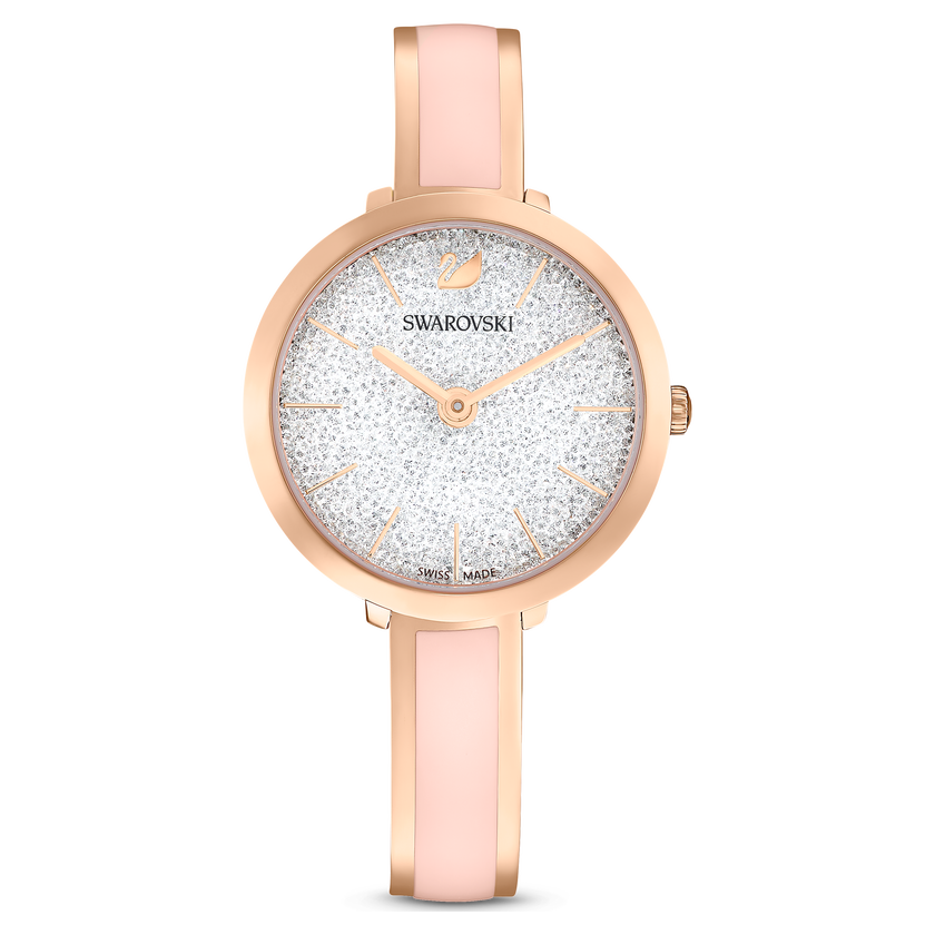 swarovski crystalline delight watch  metal bracelet  pink  rose gold tone finish