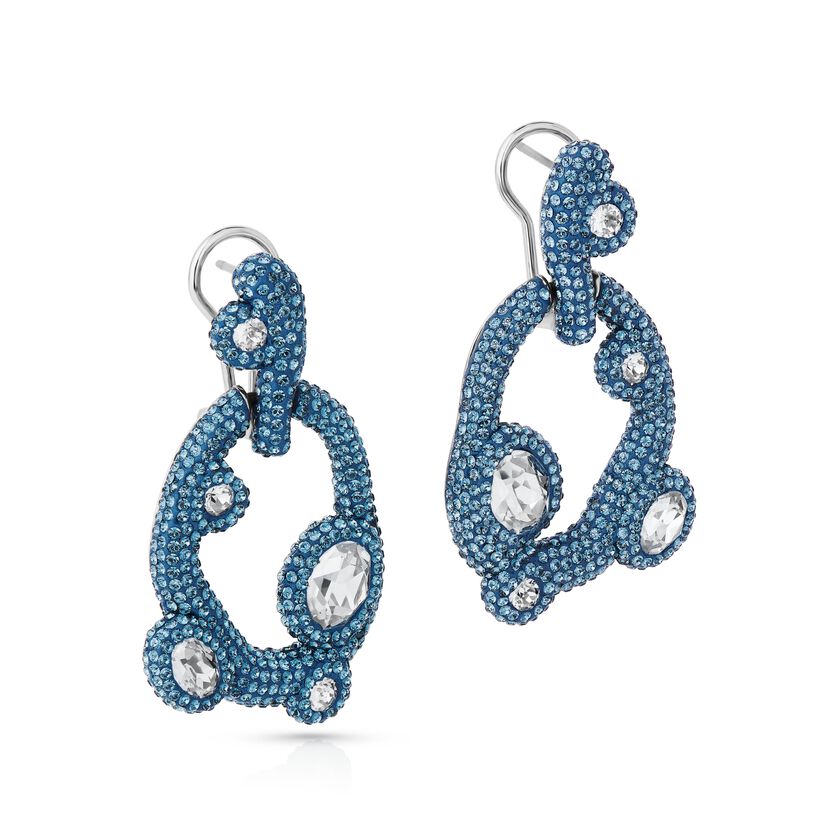 Tigris earrings, Water droplets, Blue, Palladium plated