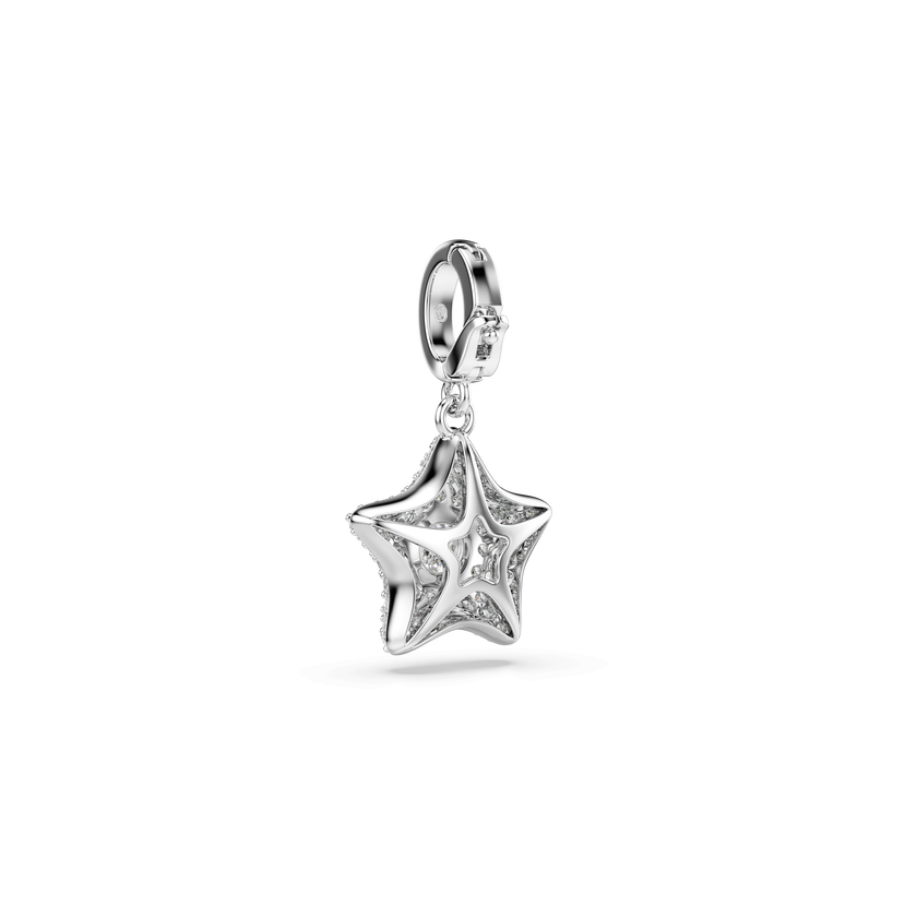 swarovski sublima charm  round cut  star  white  rhodium plated