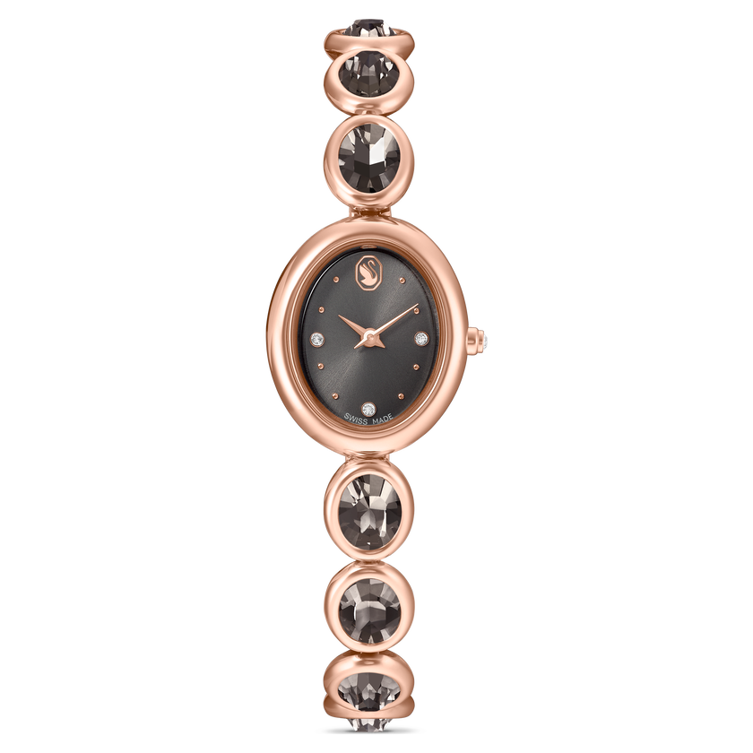 swarovski imber oval watch  swiss made  metal bracelet  black  rose gold tone finish