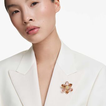 swarovski idyllia pendant and brooch  mixed cuts  flower  multicolored  gold tone plated
