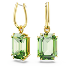 Millenia drop earrings, Octagon cut, Green, Gold-tone plated