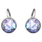 Bella drop earrings, Round cut, Purple, Rhodium plated