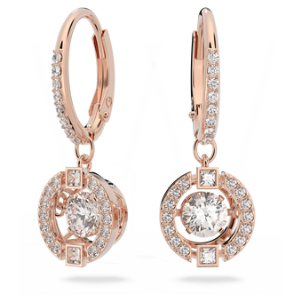 swarovski una drop earrings  round cut  white  rose gold tone plated