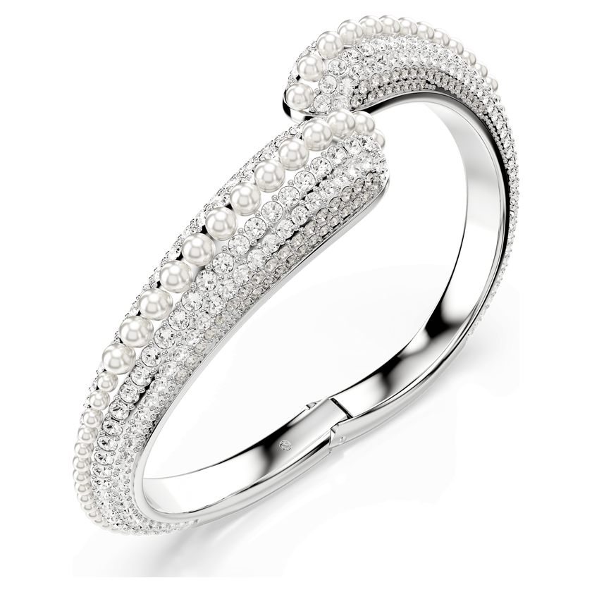 swarovski sublima cuff  crystal pearl  round cut  white  rhodium plated