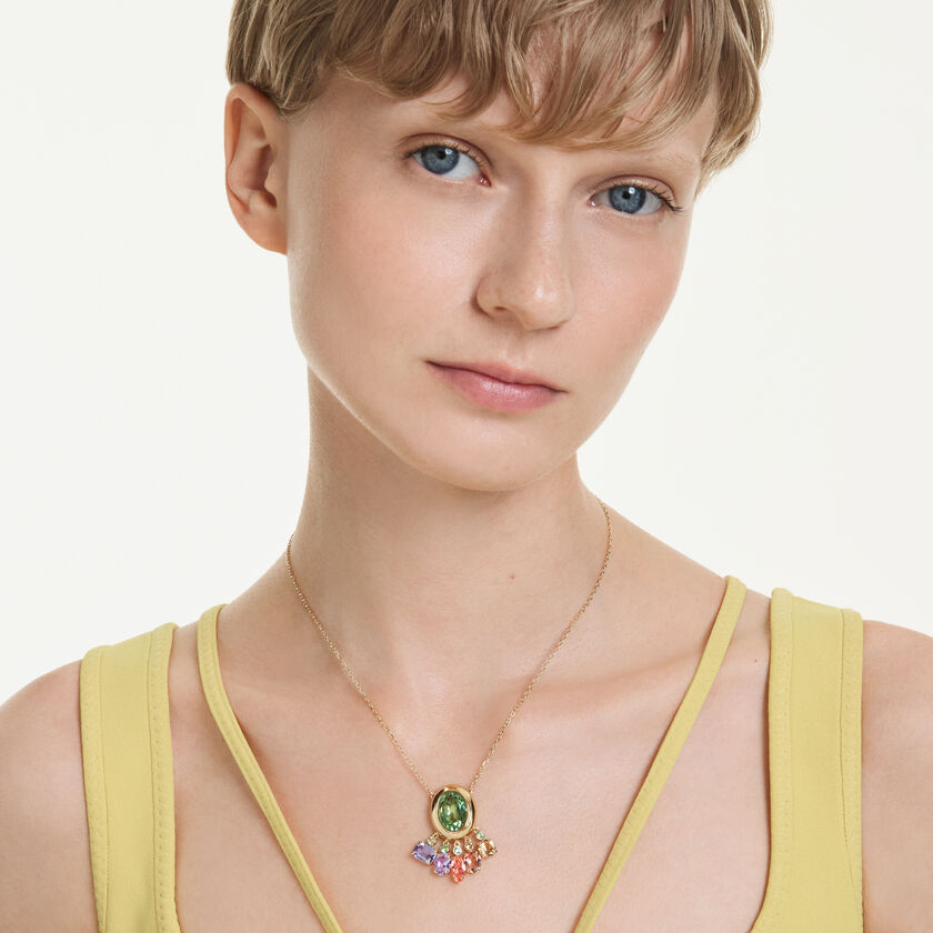 swarovski gema pendant  mixed cuts  dangling crystals  multicolored  gold tone plated