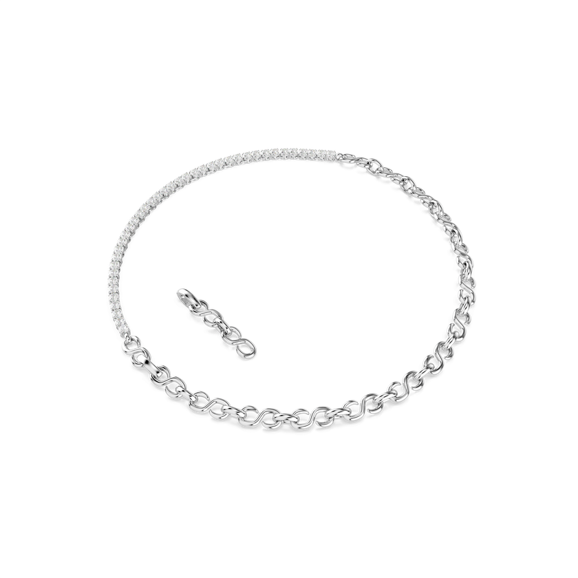swarovski matrix necklace  s shape  round cut  white  rhodium plated