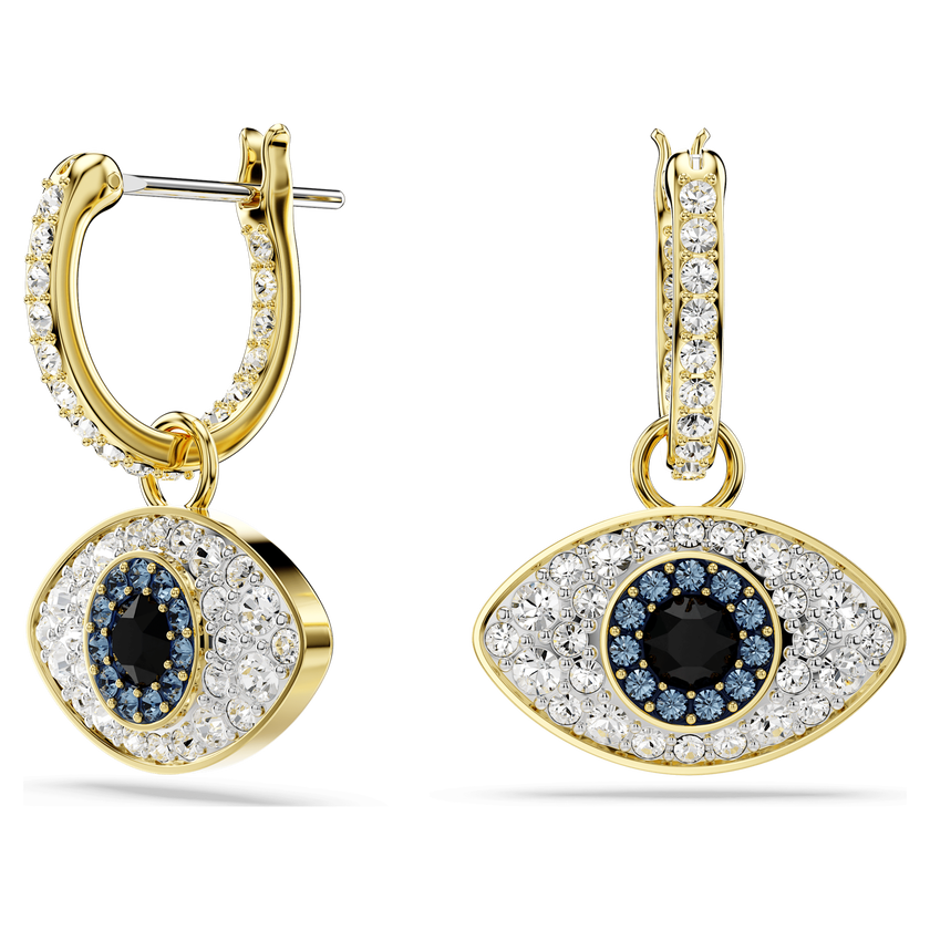 swarovski symbolica drop earrings  evil eye  blue  gold tone plated