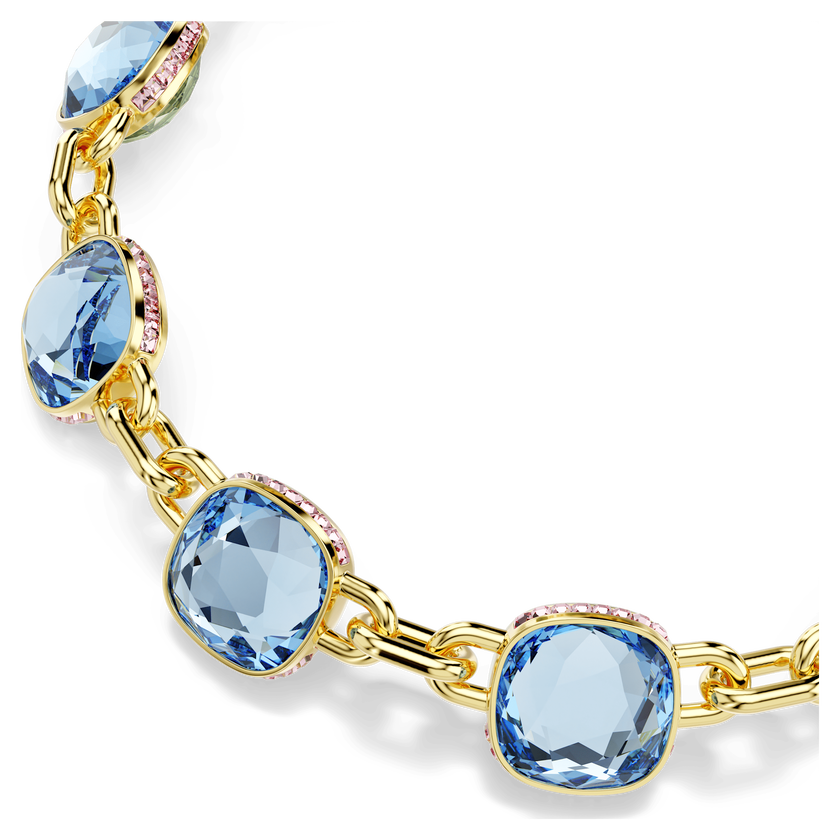 swarovski chroma tennis necklace  cushion cut  blue  gold tone plated