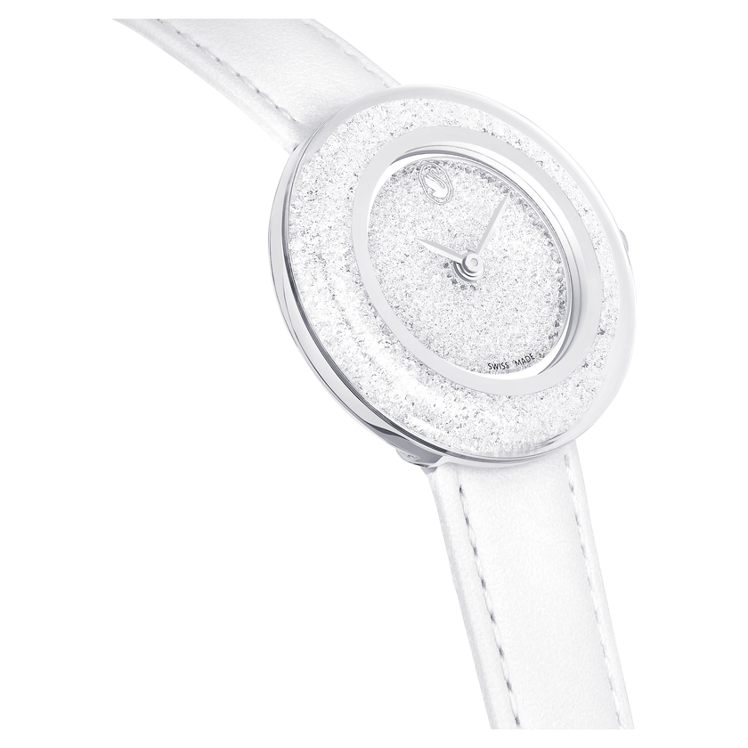swarovski crystalline lustre watch  swiss made  leather strap  white  stainless steel