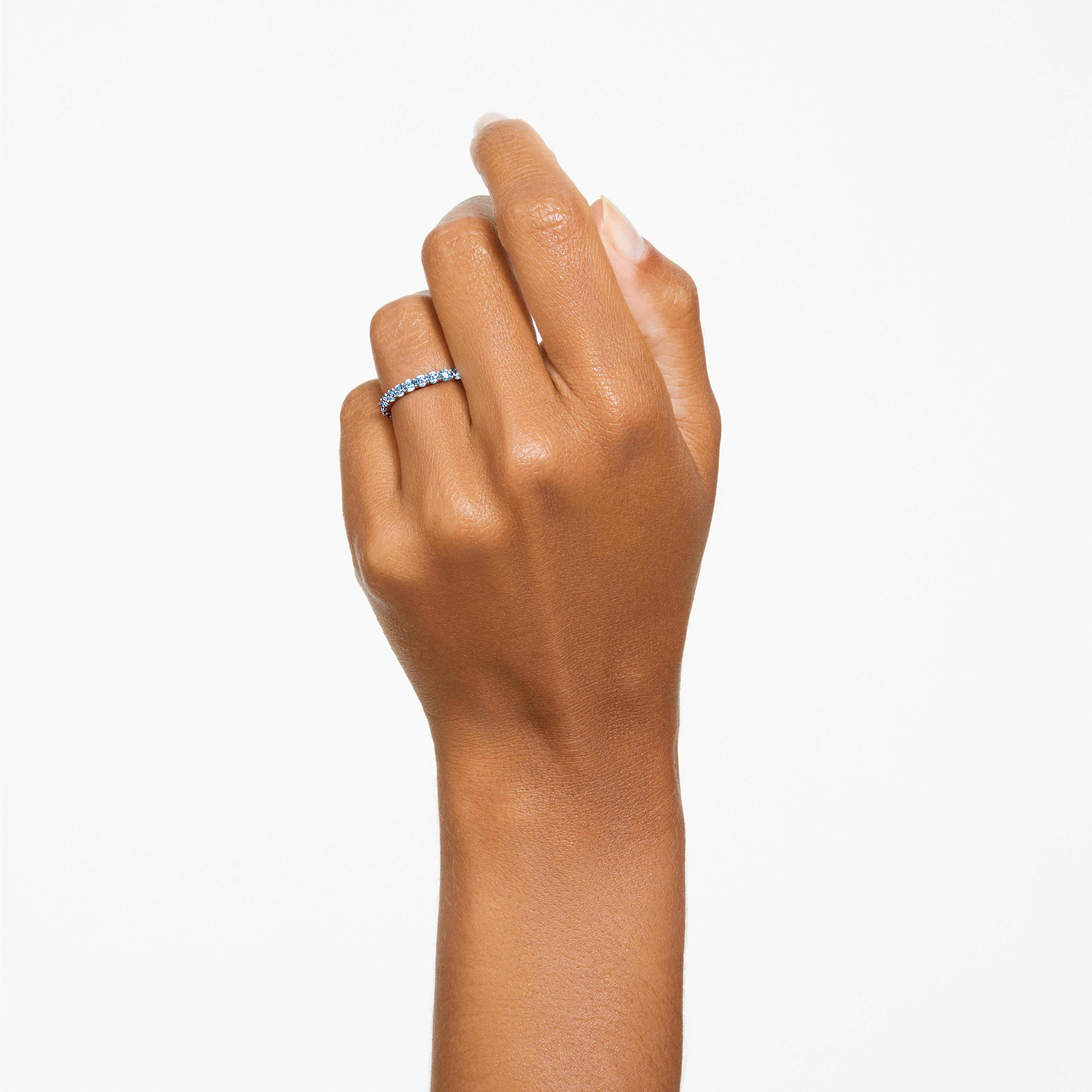 swarovski matrix ring  round cut  blue  rhodium plated