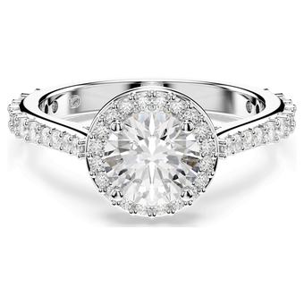 swarovski una angelic ring  round cut  white  silver tone finish