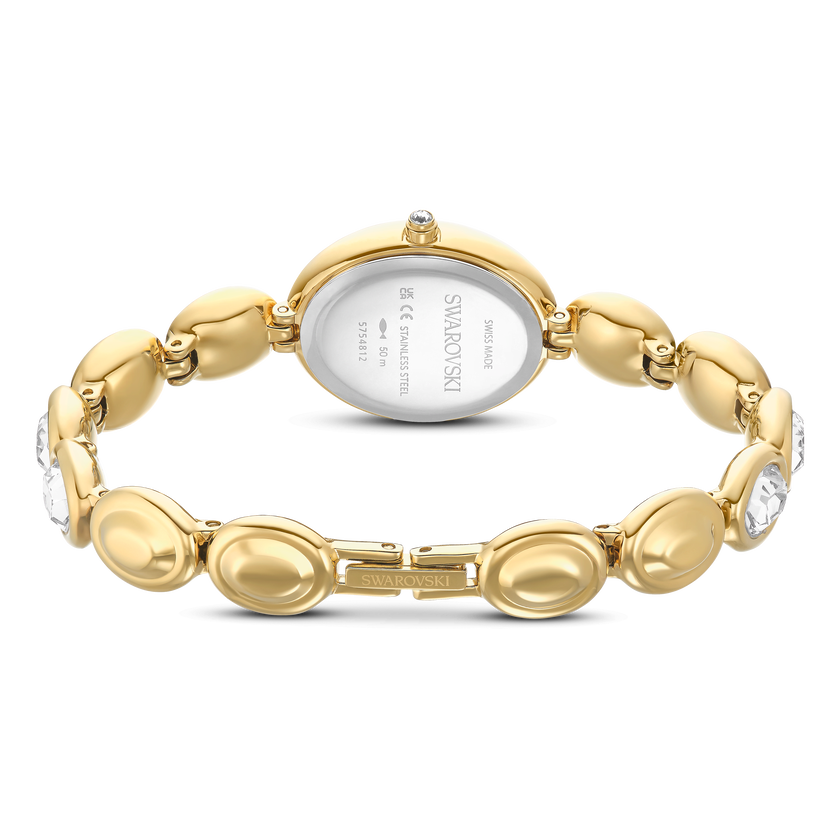 swarovski imber oval watch  swiss made  metal bracelet  gold tone  gold tone finish