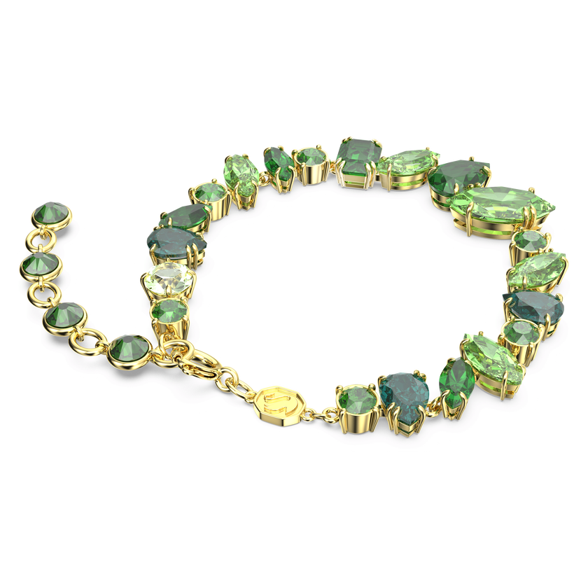 swarovski gema bracelet  mixed cuts  green  gold tone plated