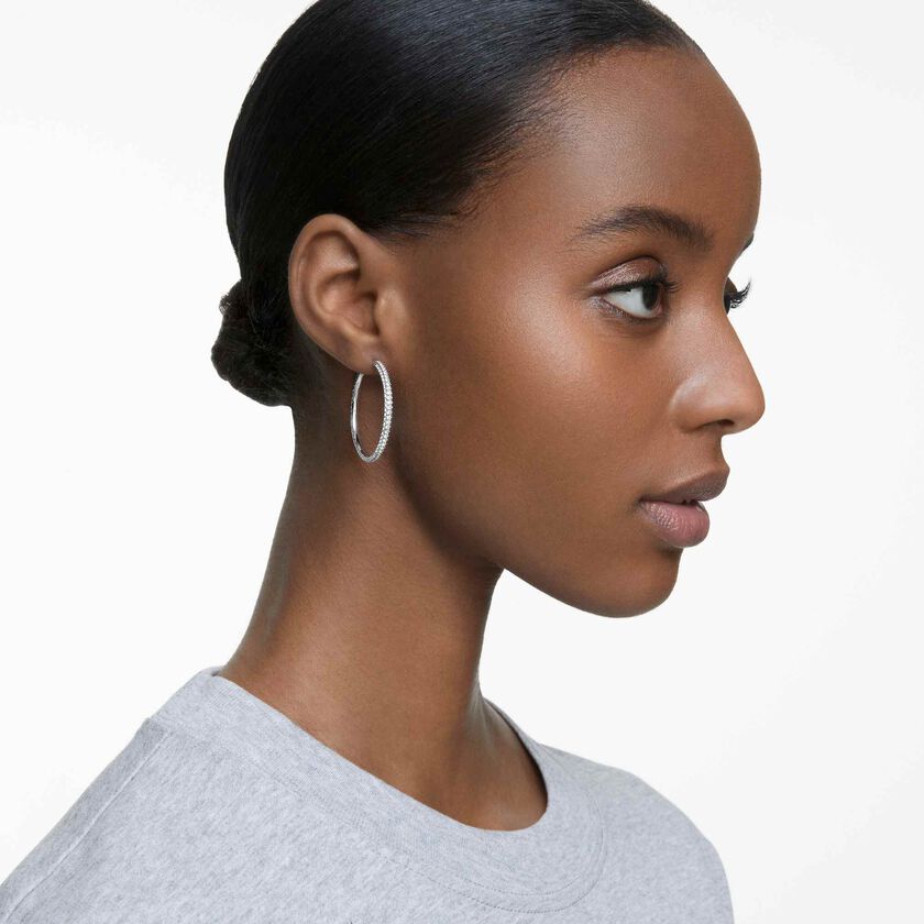 swarovski dextera hoop earrings  pav   large  white  rhodium plated