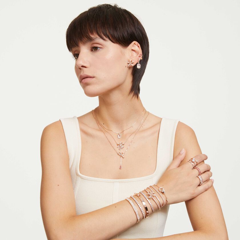 swarovski constella ring  set  2   round cut  white  rose gold tone plated