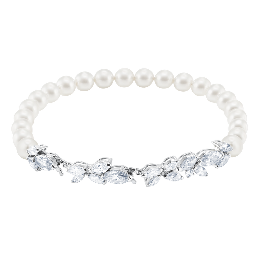 Louison Pearl Bracelet, White, Rhodium Plating