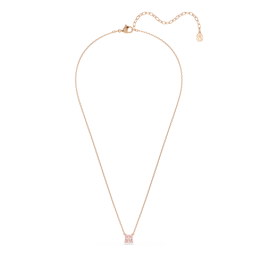 swarovski stilla pendant  square cut  pink  18k rose gold finish