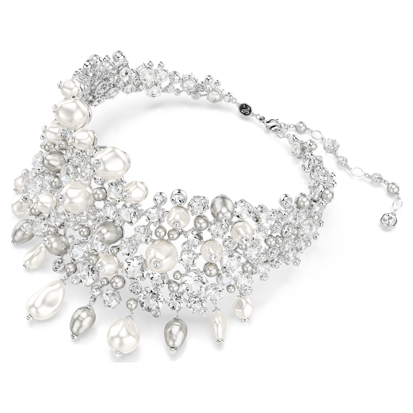 swarovski constella choker  crystal pearl  round cut  white  rhodium plated