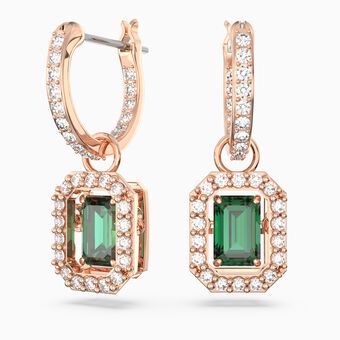 Millenia drop earrings, Octagon cut, Green, Rose gold-tone plated