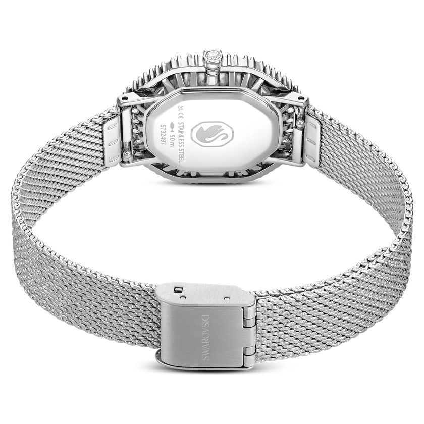 swarovski matrix octagon watch  metal bracelet  silver tone  stainless steel